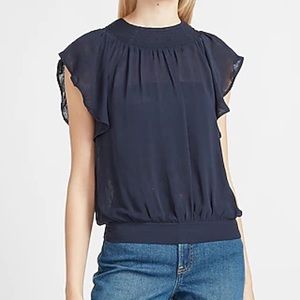 Smocked neck flutter sleeve top